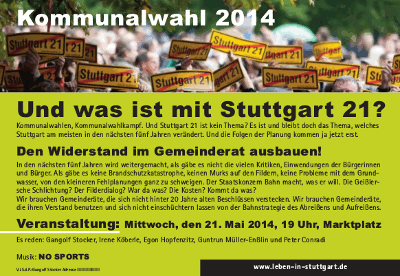 Flyer Kommunalwahl 2014 – Und was ist mit Stuttgart 21? | Copyright leben-in-stuttgart.de