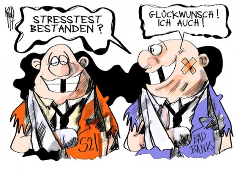 Karikatur anlässlich des Tages: Stresstest bestanden?